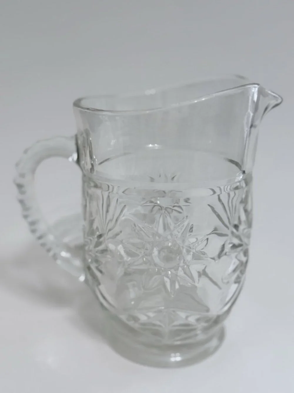 VTG Anchor Hocking Pressed Clear Glass Pitcher Star of David EAPG 5.5